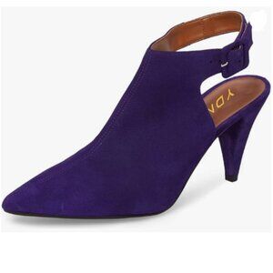 YDN Dark Purple Pointed Toe Cone High Heels Slingback Booties Ankle Strap Sandal